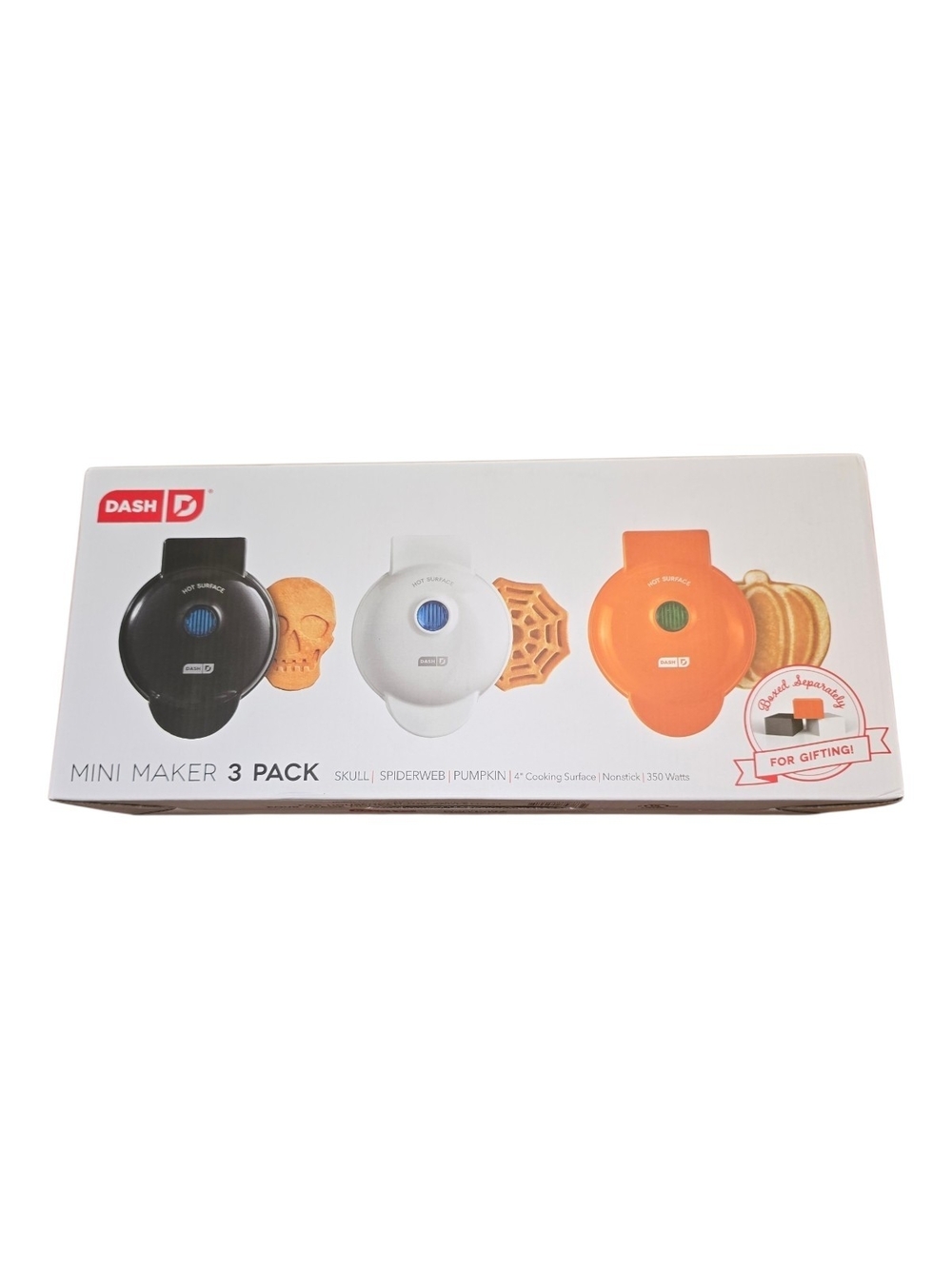 Dash Nonstick Mini 4" Waffle Maker Set (Pumpkin, Skull, Spider Web)